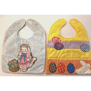 Handmade Quilt Embroidered Easter Bunny Rabbit Eggs Basket Baby Toddler Bib NEW